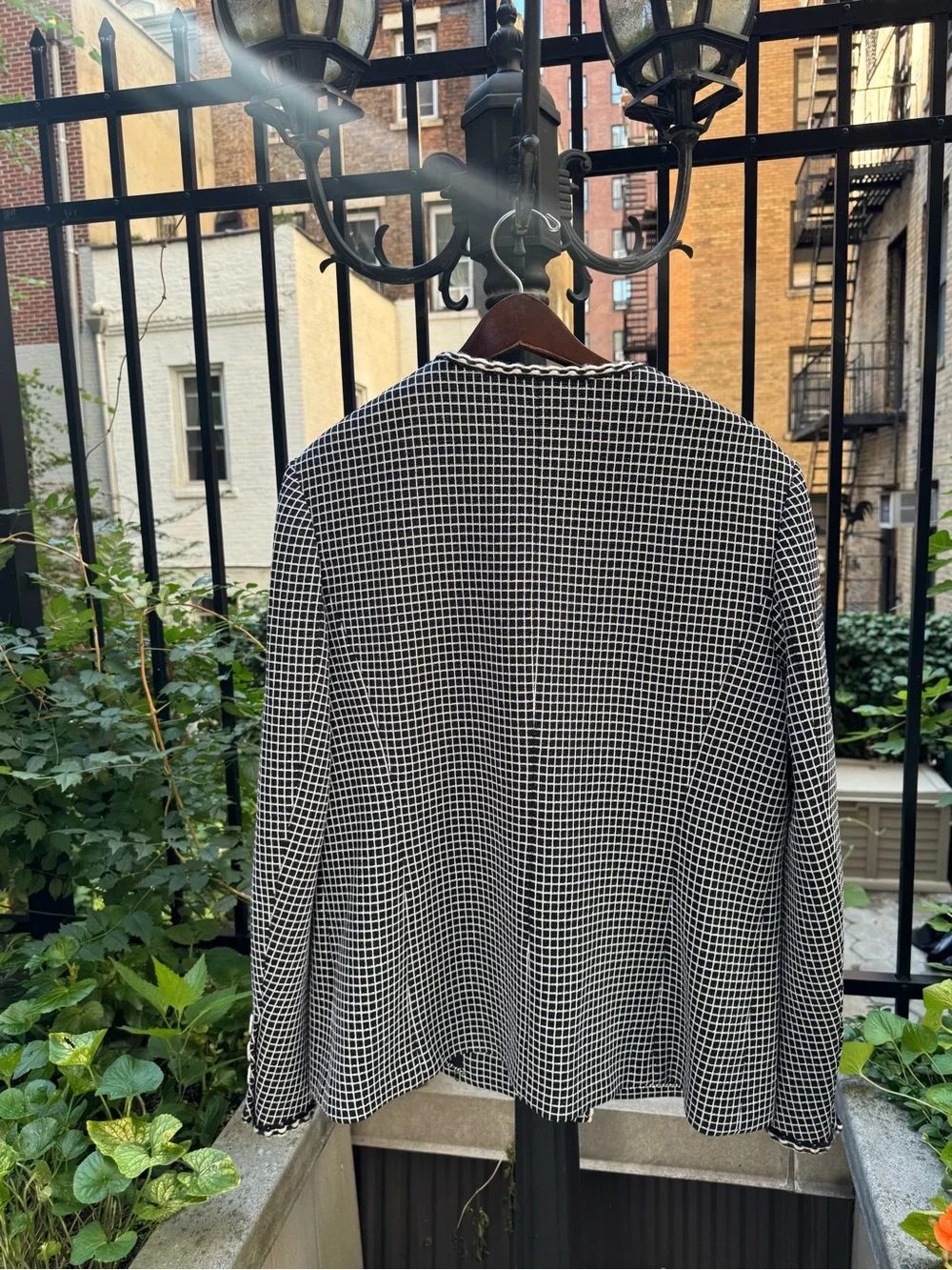 CHANEL Black & White Tweed Bouclé Jacket with Gold Buttons